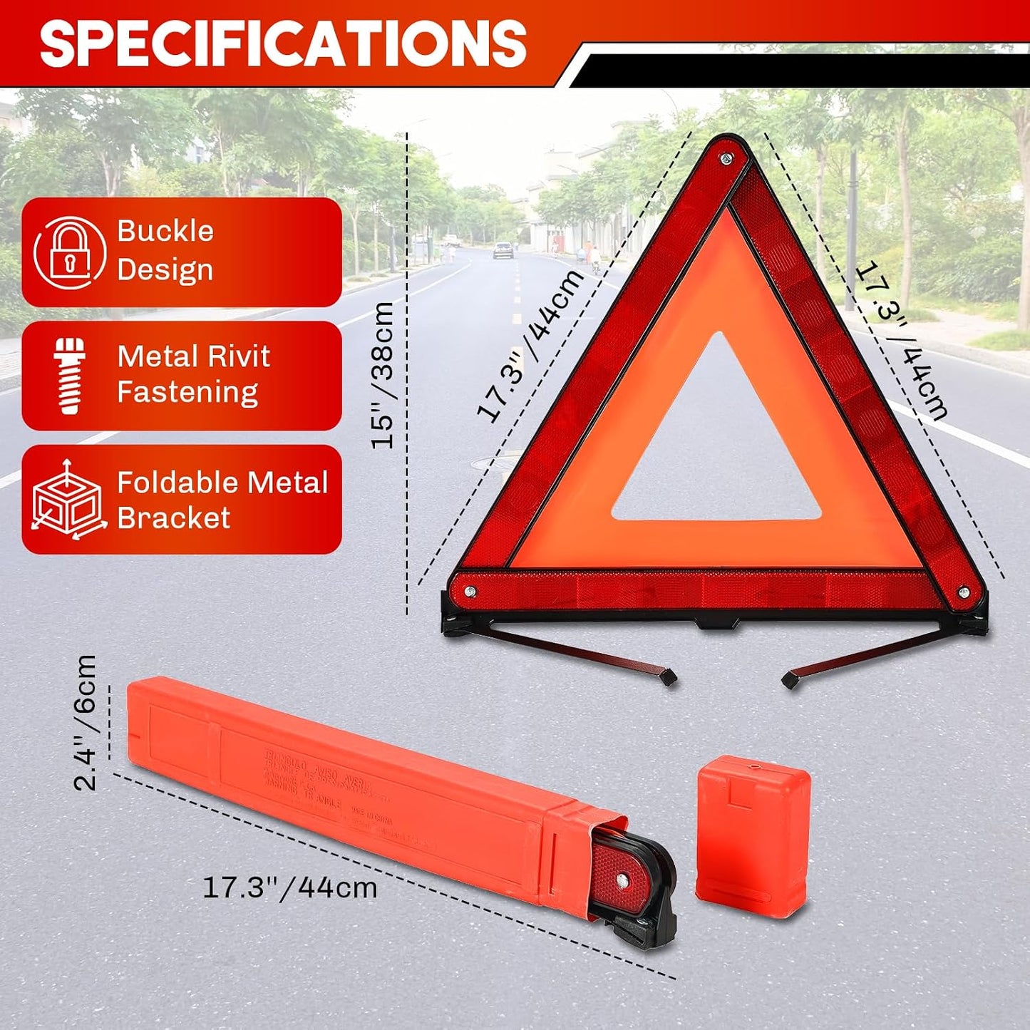 Emergency Warning Triangles | 3 Pack Road Emergency Warning Reflector Roadside Safety Triangle Kits Reflective Warning Triangle Foldable Safety Warning Sign with Storage Case for Vehicles