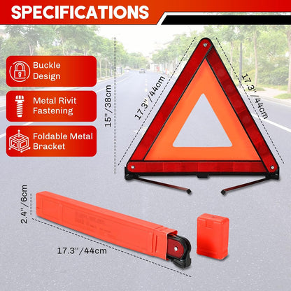Emergency Warning Triangles | 3 Pack Road Emergency Warning Reflector Roadside Safety Triangle Kits Reflective Warning Triangle Foldable Safety Warning Sign with Storage Case for Vehicles