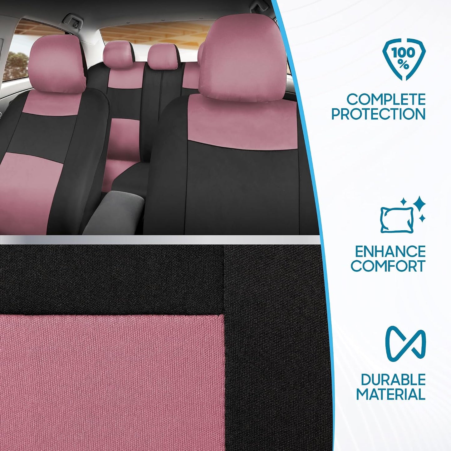 BDK PolyPro Car Seat Covers Full Set in Charcoal on Black – Front and Rear Split Bench for Cars, Easy to Install Cover Set, Accessories Auto Trucks Van SUV