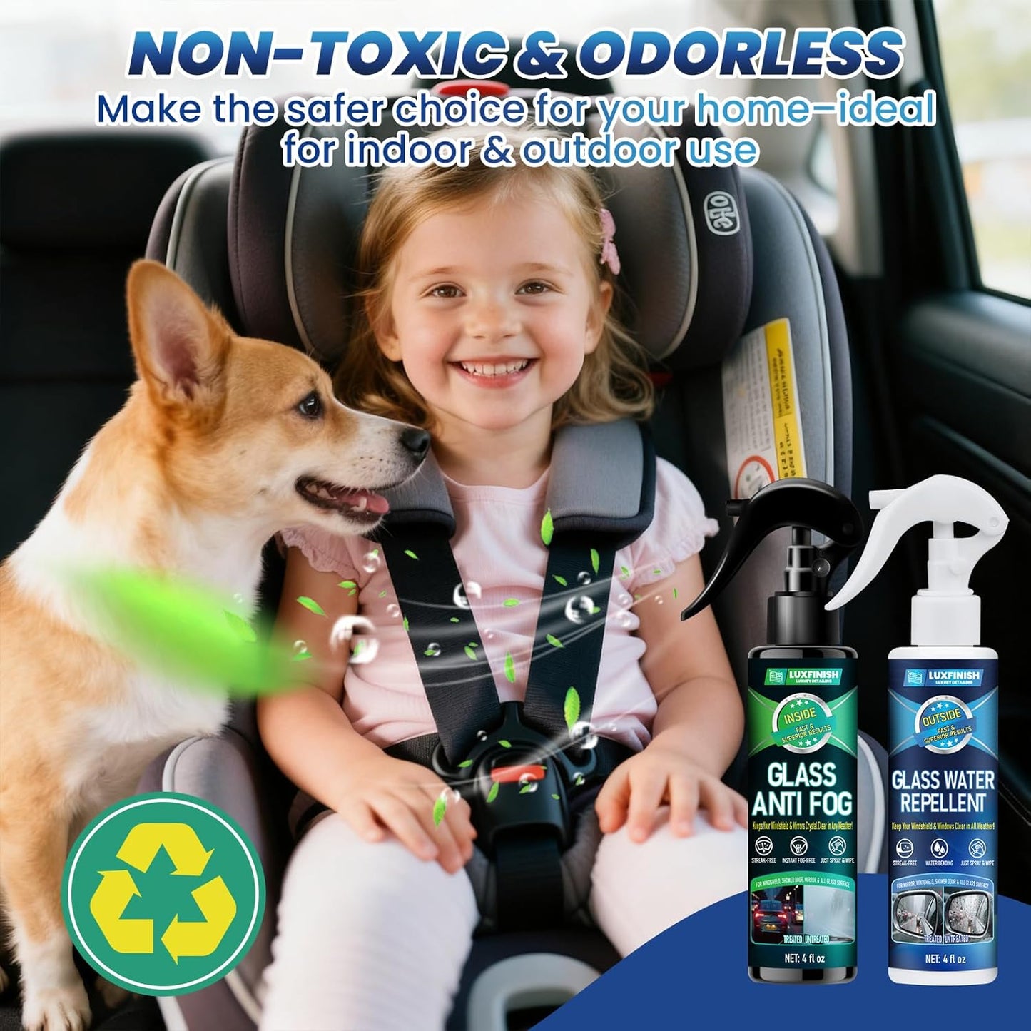 Water Repellent & Anti-Fog Spray | Quick Interior & Exterior Car Glass Bundle for Long-Lasting Clear Vision | Hydrophobic Coating for Windshield Windows Mirrors Glasses Helmets & Swim Masks
