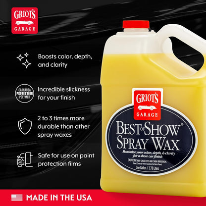 Griot's Garage Best of Show Spray Wax for Car Detailing, Works on Paint Protection Films and Ceramic Coatings, Provides Long-Lasting Coverage Between Uses, 10968, 22oz