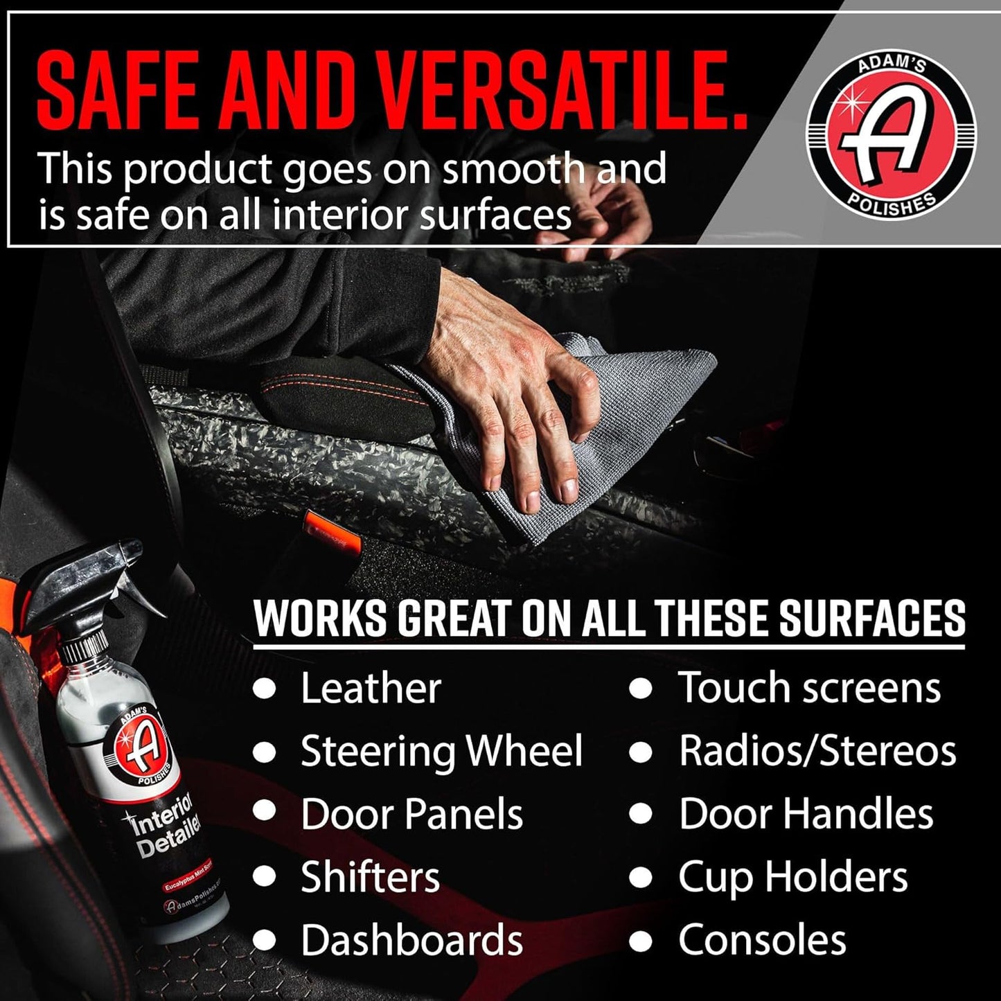 Adam's Polishes Interior Detailer 16oz - Total Car Interior Cleaner, Protectant & Dressing, All Purpose Cleaner & Leather Conditioner, Vinyl, Dashboard, Screen, Seat Cleaner & More