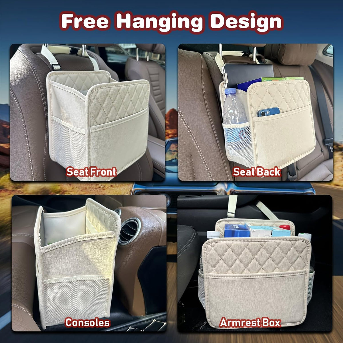 Witaxima Upgrade Car Seat Organizer Backseat with Storage Pockets, Multipurpose Car Organizer Hanging, Car Trash Bag Can,Premium PU Leather Garbage Can 2.14 Gallon Large Capacity, Black.