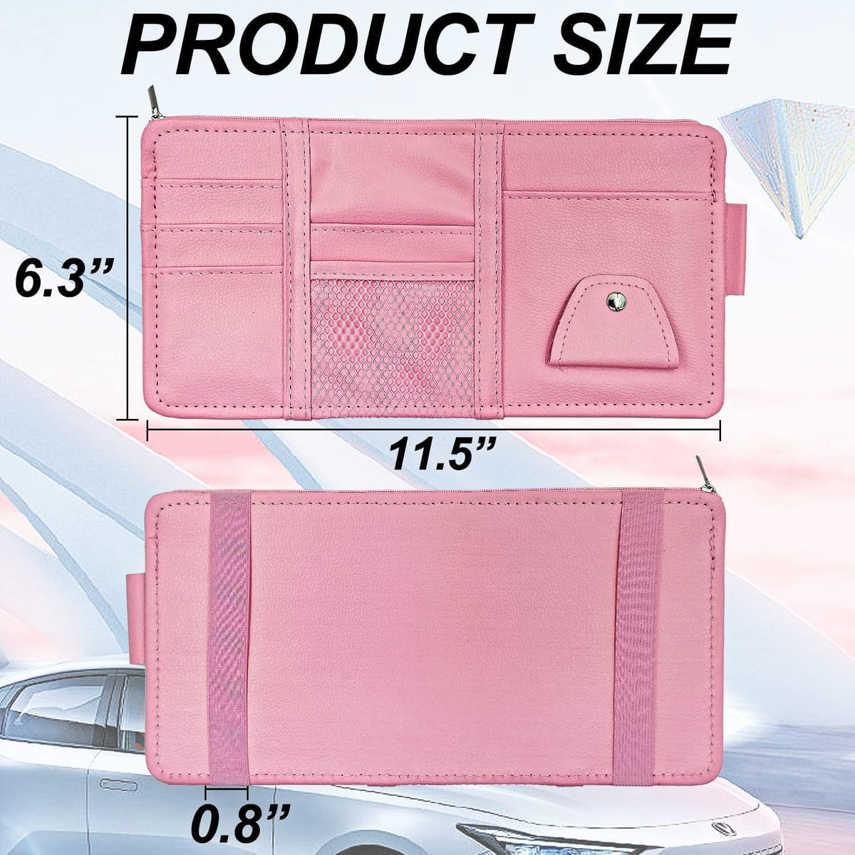 Keedolla Car Sun Visor Organizer, Truck Visor Organizer Car Sun Storage Pocket Pouch Case Bag for Sunglasses, Cards, Pens and Document - Pink