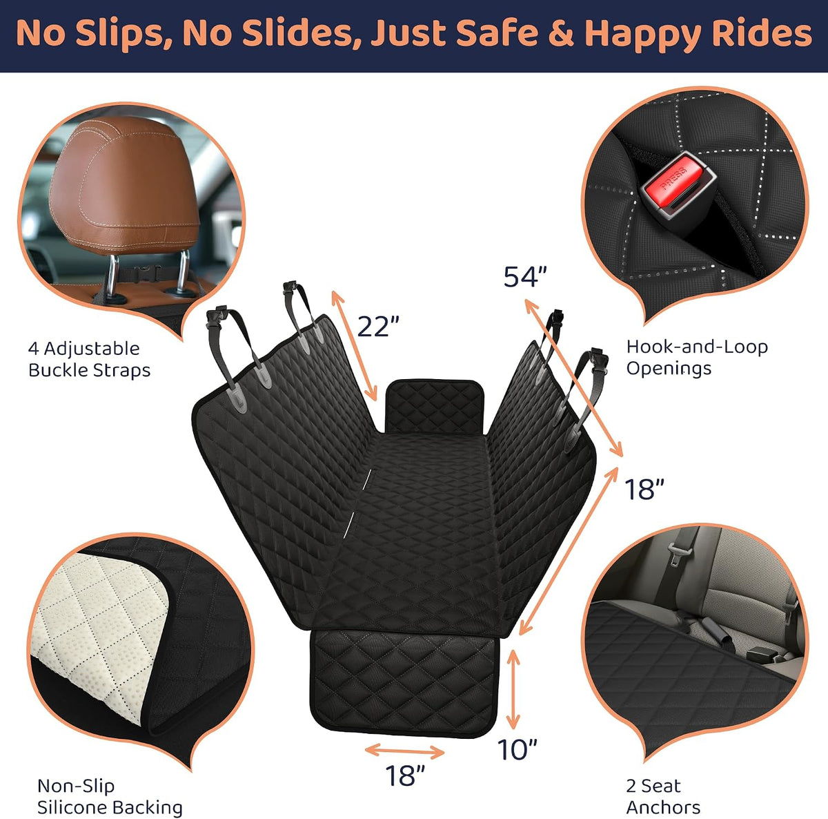 Petloox Dog Car Seat Cover for Back Seat, Waterproof Hammock for Car, SUV & Truck, Non-Slip Backseat Cover for Dogs, Heavy-Duty Dog Hammock Style Seat Protector Pets, Easy to Install & Clean