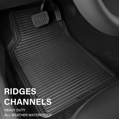 CAR PASS Rubber Floor Mats, All Weather Full Set 4-Piece, Waterproof Automotive Mats Trim to Fit Most Cars Sedans SUVs Vans, Heavy Duty Anti-Slip Easy Clean, All Black