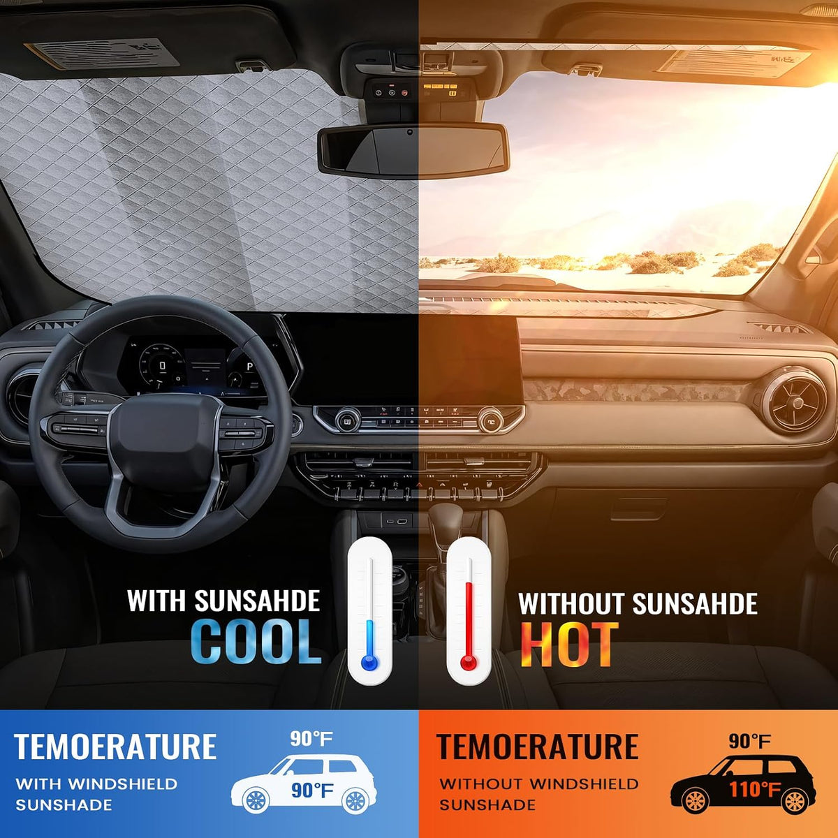 Iridescent Sun Shade for Car Windshield, Foldable Universal Car Windshield Upgrade Sunshade Enhanced UV Rays Reflective Sun Visor Shade Keeps Vehicle Cool