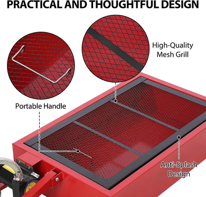 Garvee 20 gal Oil Drain Pan Oil Drain Tank, 76 L Low Profile Oil Drain Pan, Large Capacity Oil Change Pan with Manual Pump & T Foldable Hand and Wheels, 8 ft Hose Oil Drain Cart for Car, SUV, Trucks