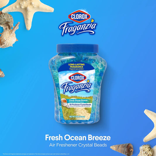 Clorox Fraganzia Crystal Beads Air Freshener, Long Lasting Room Deodorizer and Odor Eliminator Gel Beads to Freshen Home, Car, or Office, Fresh Ocean Breeze Scent, 12 Fl Oz