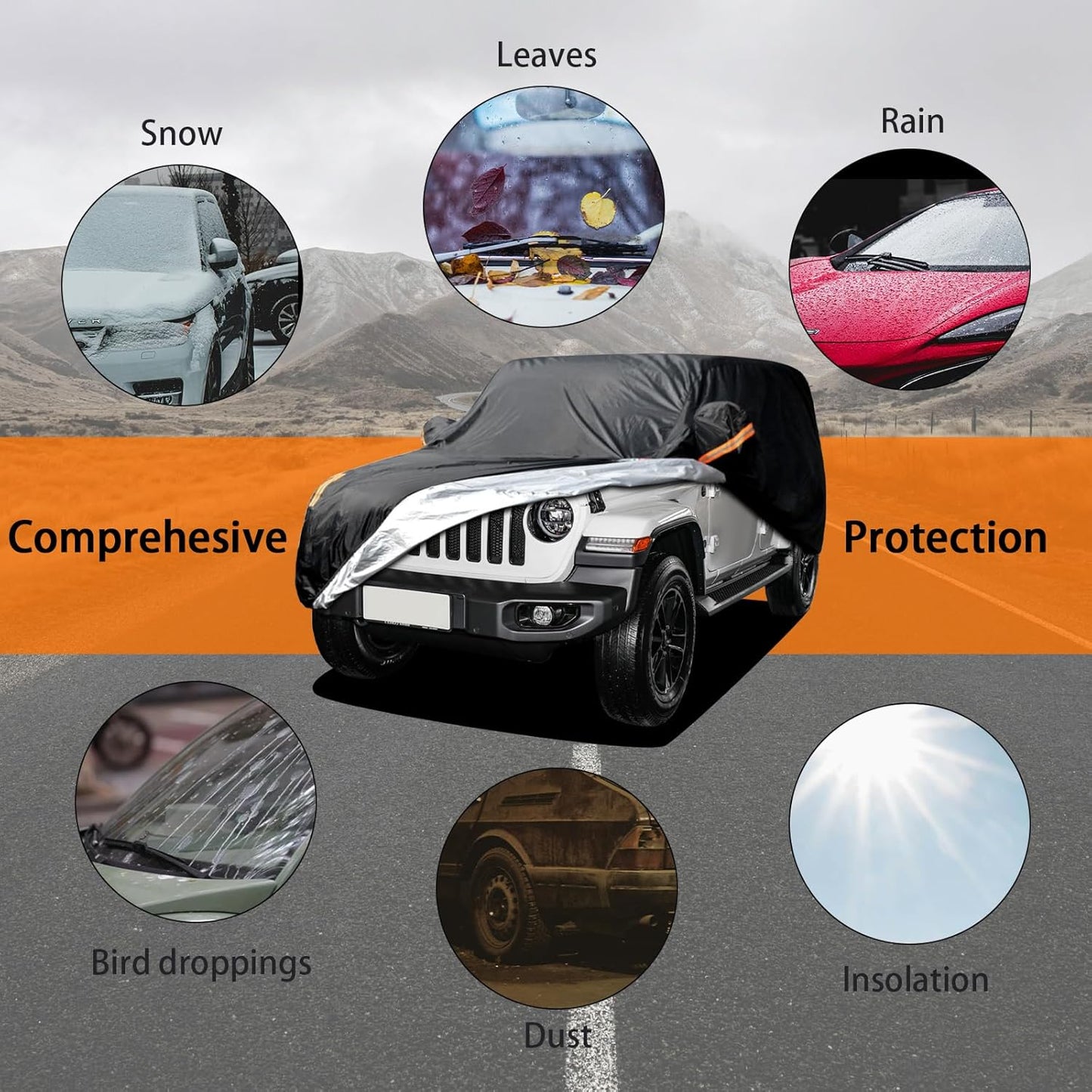 Full Car Covers for Sedan, Car Cover Waterproof All Weather Windproof Dustproof UV Protection Scratch Resistant Indoor Outdoor Univers