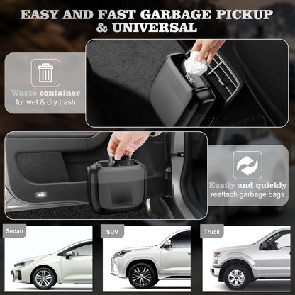 2 Packs Car Trash Can with Lid，Built-in Storage Garbage Bag，Leakproof Vehicle Trash，Car Accessories for Interior,Mini Garbage Bin for Automotive, Office, Kitchen,Bedroom，with 60pcs Trash Bags