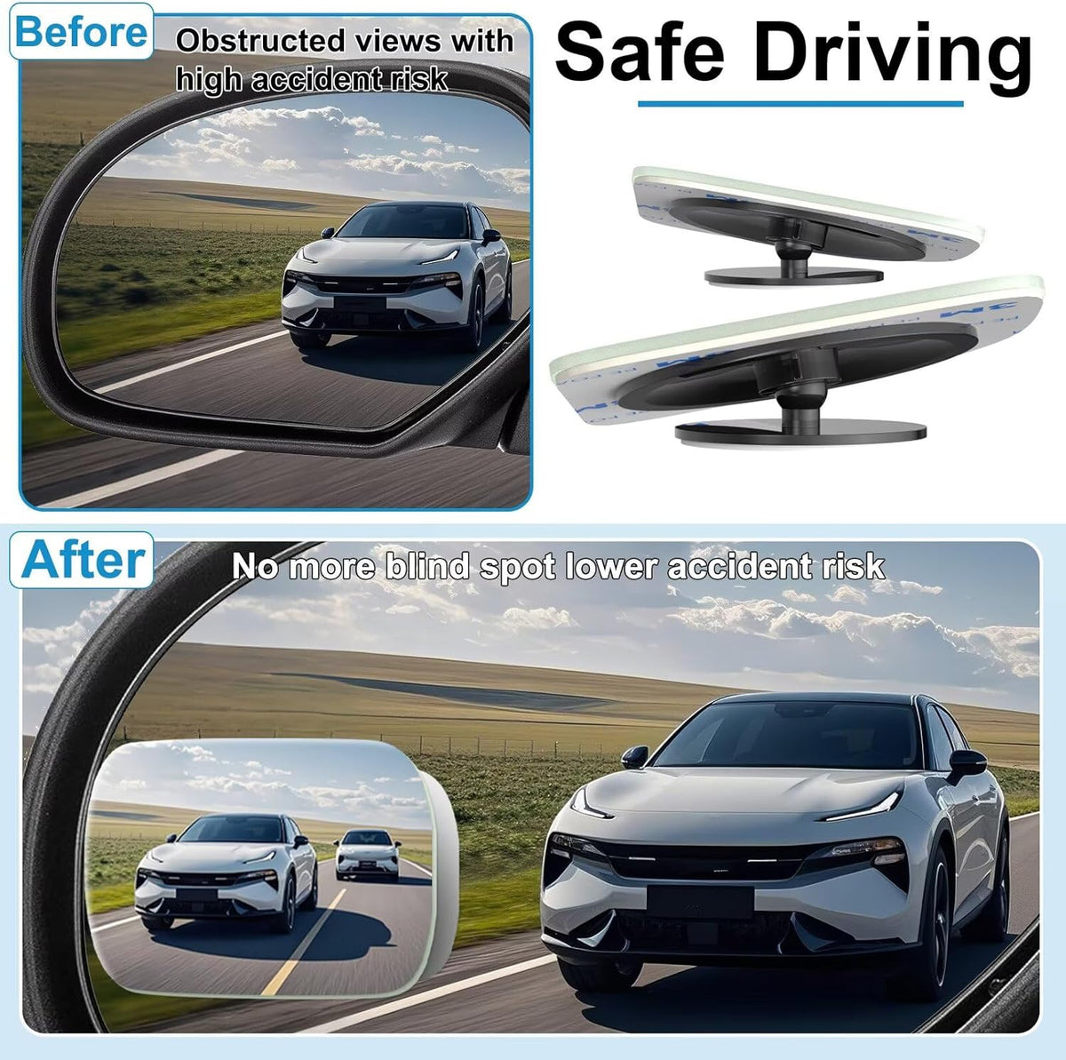 BFXM Blind Spot Mirrors 2 Pack, Car Accessories Frameless Side Mirror Blindspot Convex HD Glass, Side View Mirror Blindspot with Wide Angle Adjustable Stick for Car SUV and Trucks