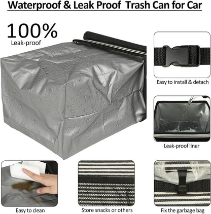ELONGRIVER Car Trash Can Bin for Back Seat Leak Proof, Cute Car Trash Bag Hanging, Vehicle Trash Can for SUV Truck Van, Automotive Garbage Cans Front Seat Black