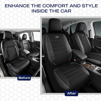 Skechers Air-Cooled Memory Foam Seat Covers,Mesh Thick Car Seat Covers,Piping Leather Car Seat Covers Front Seats,Airbag Compatible,Automotive Comfort Universal FitMost Cars,Vans,Truck,SUV,Black