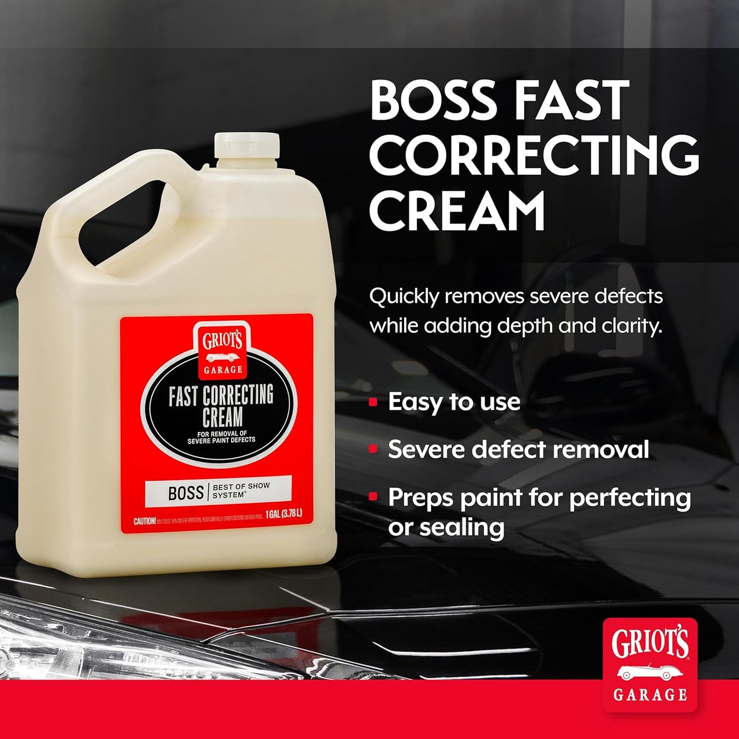 Griot's Garage BOSS Fast Correcting Cream for Car Polishing and Detailing, Swirl, Scratch Remover for Vehicles, 16oz