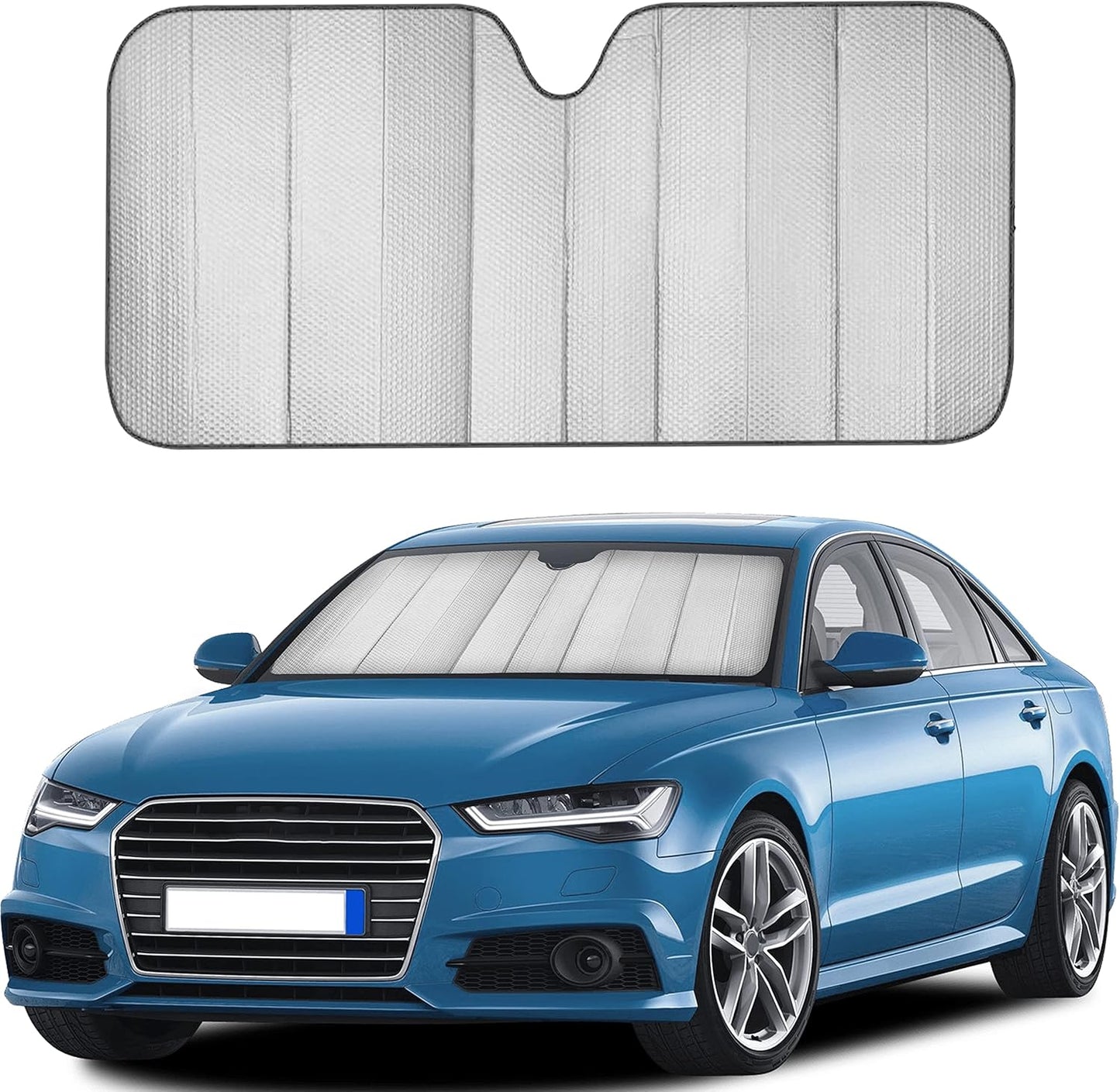 EcoNour Accordion Car Windshield Sun Shade | Car Sun Visor to Protect Harmful UV Rays | Foldable Automotive Windshield Sunshades | Window Sun Blocker to Keep Your Vehicle Cool & Comfort - 58" x 28"