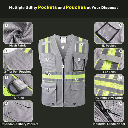 JKSafety Safety Vest for Men Women Hi Vis Relfective Vest with Pockets High Visibility Meet ANSI Standard