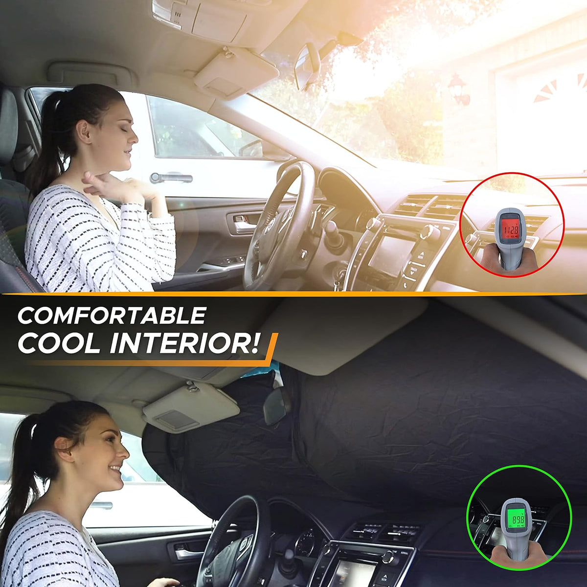 Econour Windshields Sun Shade for Car | Medium Foldable Car Sunshade & Window Tint | UV & Heat Protection Front Window Sun Shield, Keeps Interior Cool, Fits Sedans SUVs & Trucks (57” x 33”)