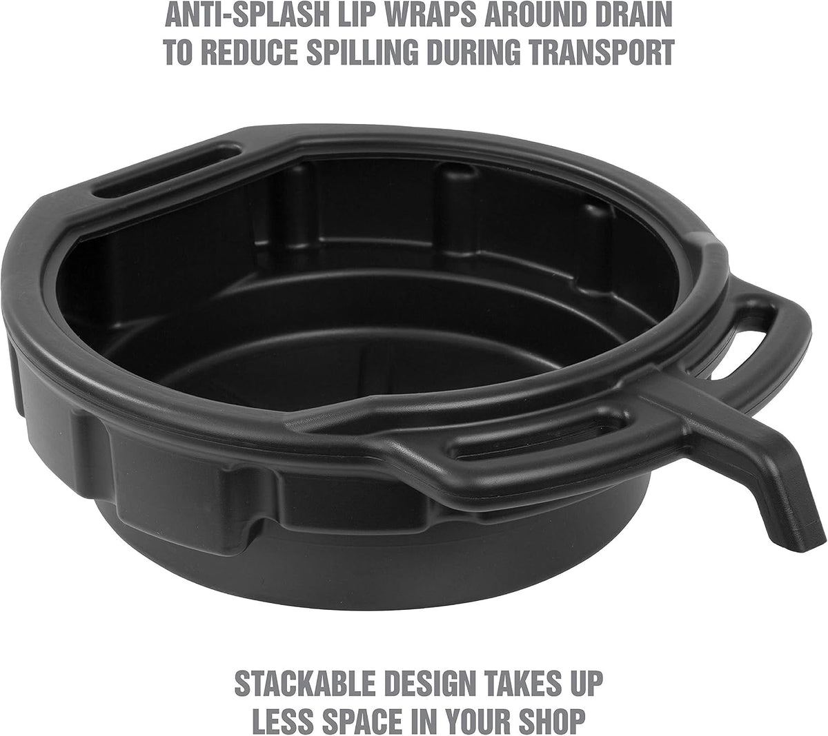 OEMTOOLS 87034 Oil Drain Pan, 4 Gallon Oil Pan, Heavy Duty Polyethylene, Pour Spout, No-Splash Lip, 3 Ergonomic Handles, Stackable Design