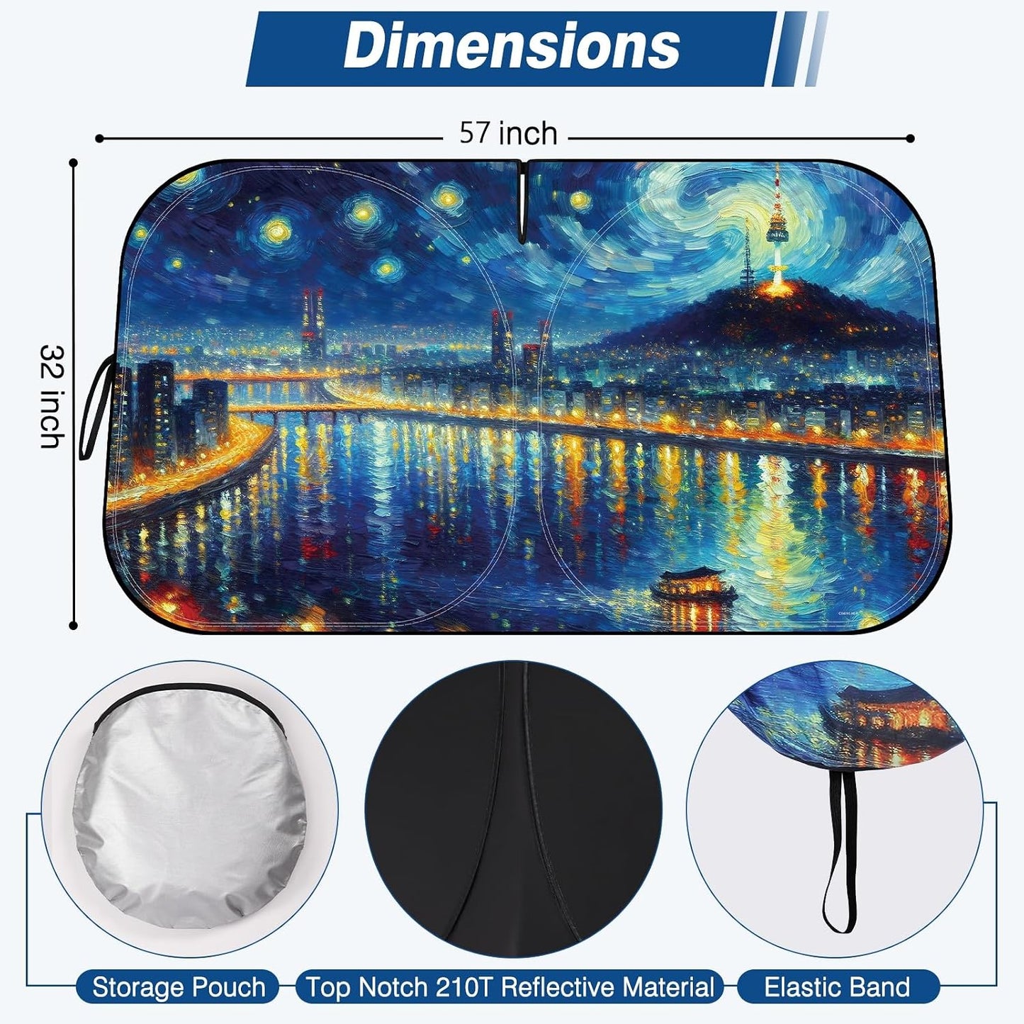 Windshield Sun Shade - Car Sun Shade Windshield, Reflector Sunshade Offers Ultimate Protection for Car Interior, Foldable Front Window Fit for Hatchback, Truck, SUV, MPV