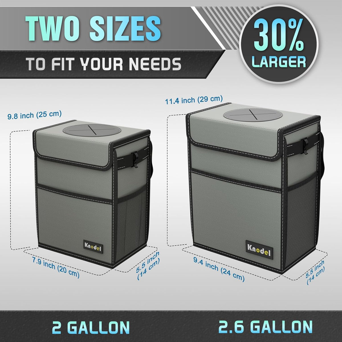 K KNODEL 2 Gallon Black Leak-Proof Waterproof Car Trash Can with Lid