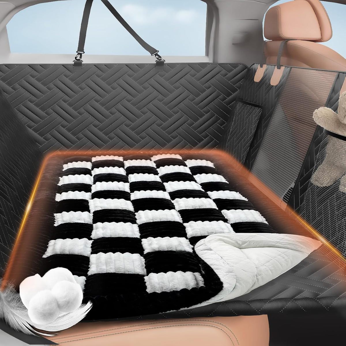 Back Seat Extender for Dogs,Hard Bottom Car Seat Cover for Dogs with Mesh Window,Waterproof Backseat Pet Cover Hard Bottom-Dog Car Seat Cover for Back Seat Dog Hammock for Car/SUV