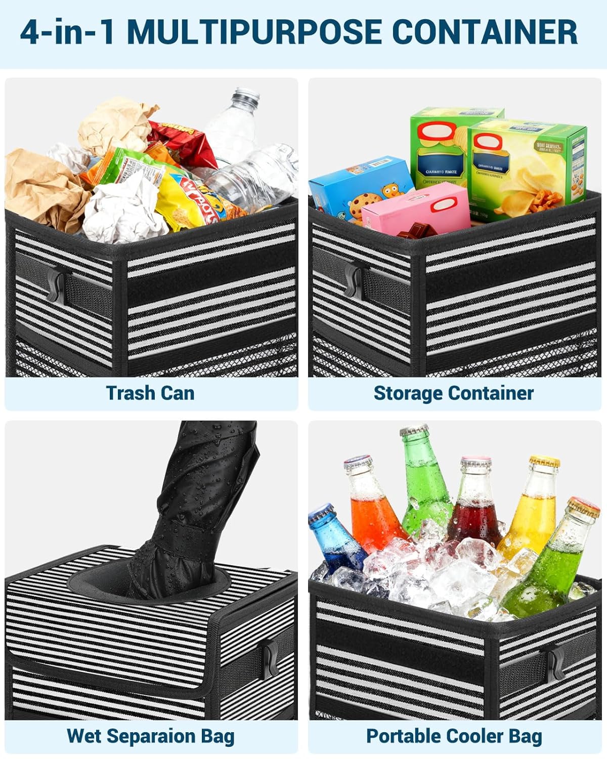 Capolo Car Trash Can with Lid, Leakproof Car Trash Bag Hanging Waterproof Automotive Garbage Can with Storage Pockets Mini Vehicle Trash Bin for Back/Front Seat(Black,2.5 Gallon)