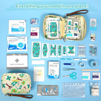 Portable Travel First Aid Kit for Kids and Adults, 143 Pieces All-Purpose Emergency First Aid Kit for Home, Car, Diaper Bag, Survival, Camping, Hiking, and More