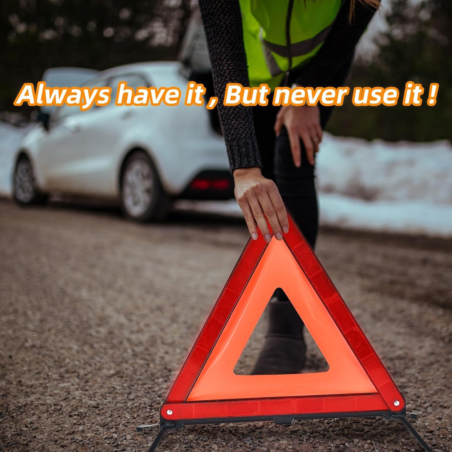 WORKKOOL Safety Triangles for Emergency Use, Road Side Triangle Reflectors, Warning Triangle with Case for Vehicles Breakdown(3 Packs)