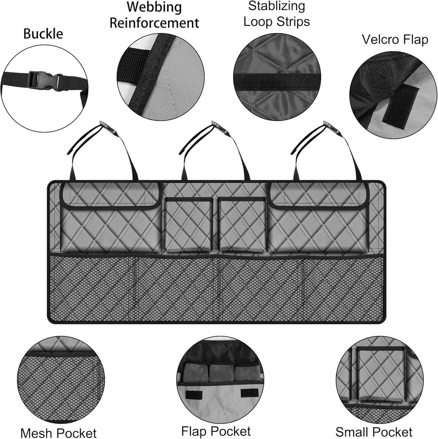 Femuar Car Trunk Organizer, Large Capacity Backseat Trunk Organizer (42"*18"), Collapsible Car Storage Bag with 8 Pockets, SUV/MPV/Truck - Black