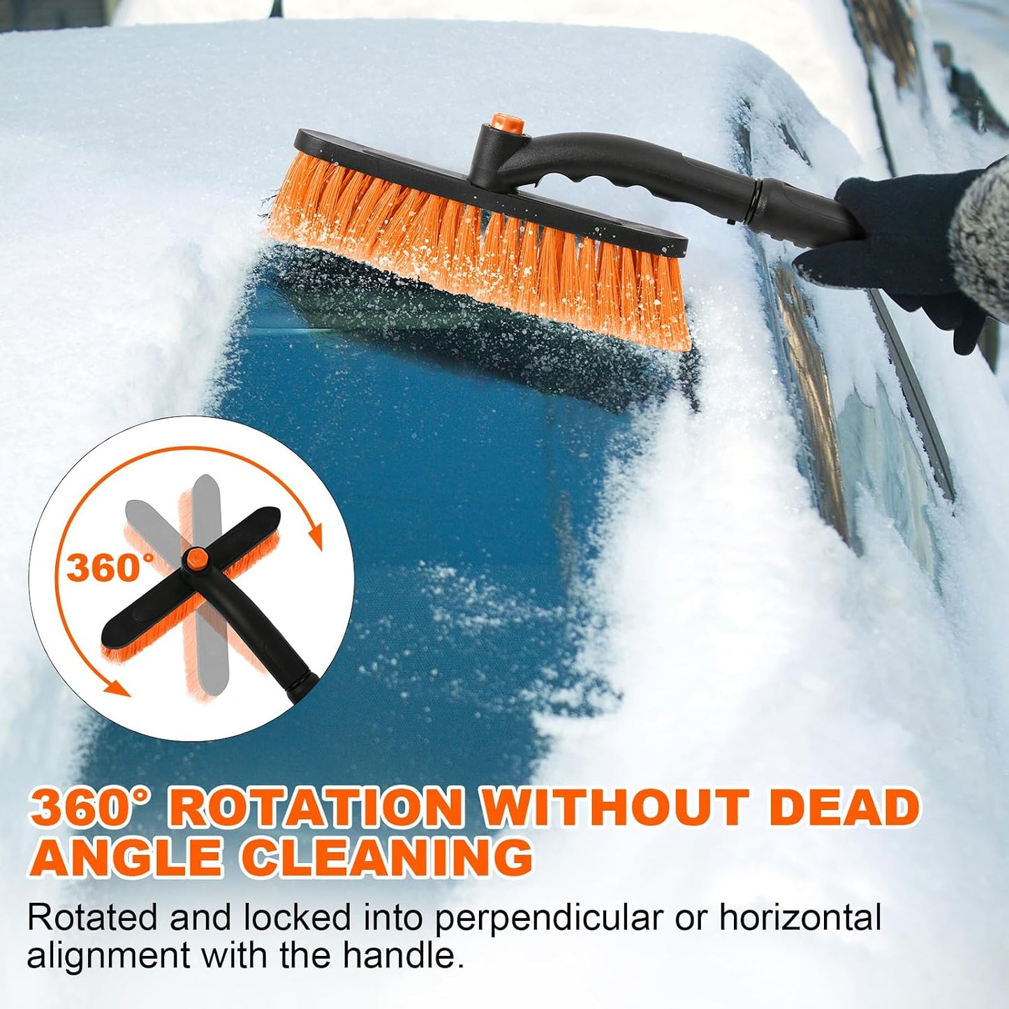 34" Extendable Ice Scrapers for Car Windshield 2-in-1 Snow Brush for Car Snow Scraper for Car Snow Scraper and Drush with Ergonomic Foam Grip for Cars, Trucks, SUVs with 360° Pivoting Brush Head Blue