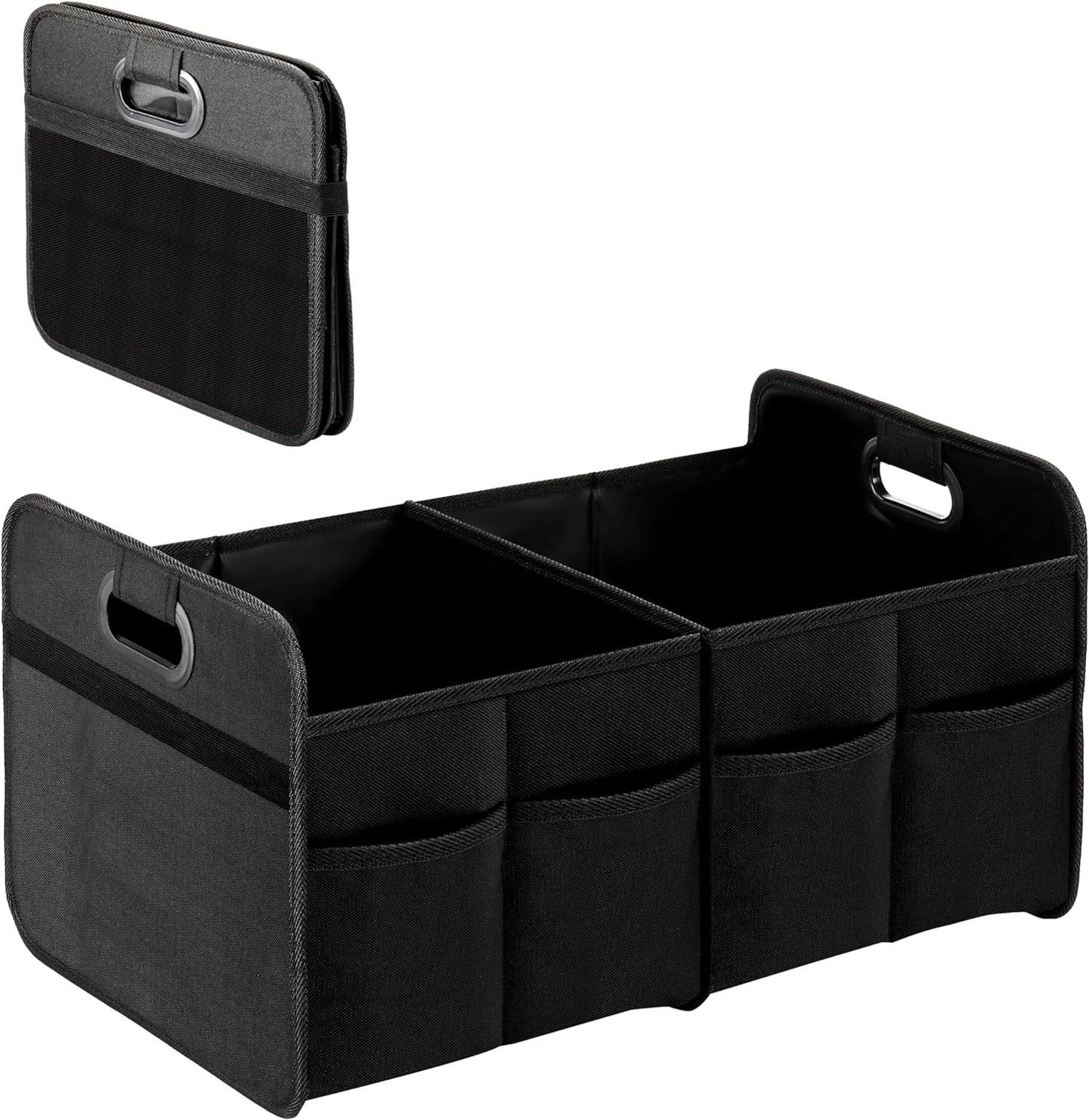 YSSOA Car Trunk Organizer, 2 Compartments Anti-slip 14" D x 22" W x 12" H Collapsible Trunk Storage, 600D Oxford Polyester Car Storage, Suitable for SUV, Minivan, Truck, Black