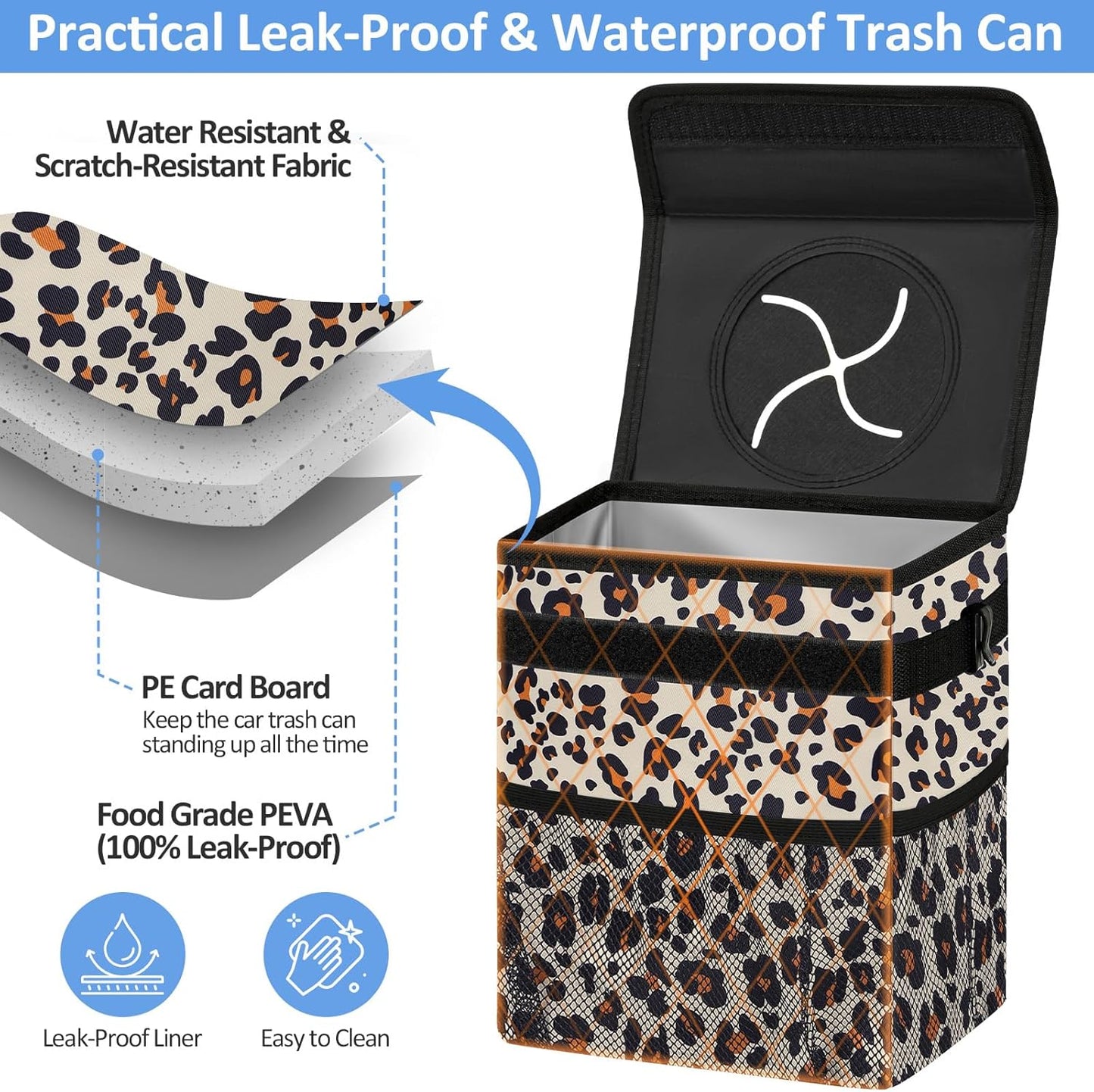 ELONGRIVER Car Trash Can Bin for Back Seat Leak Proof, Cute Car Trash Bag Hanging, Vehicle Trash Can for SUV Truck Van, Automotive Garbage Cans Front Seat Black