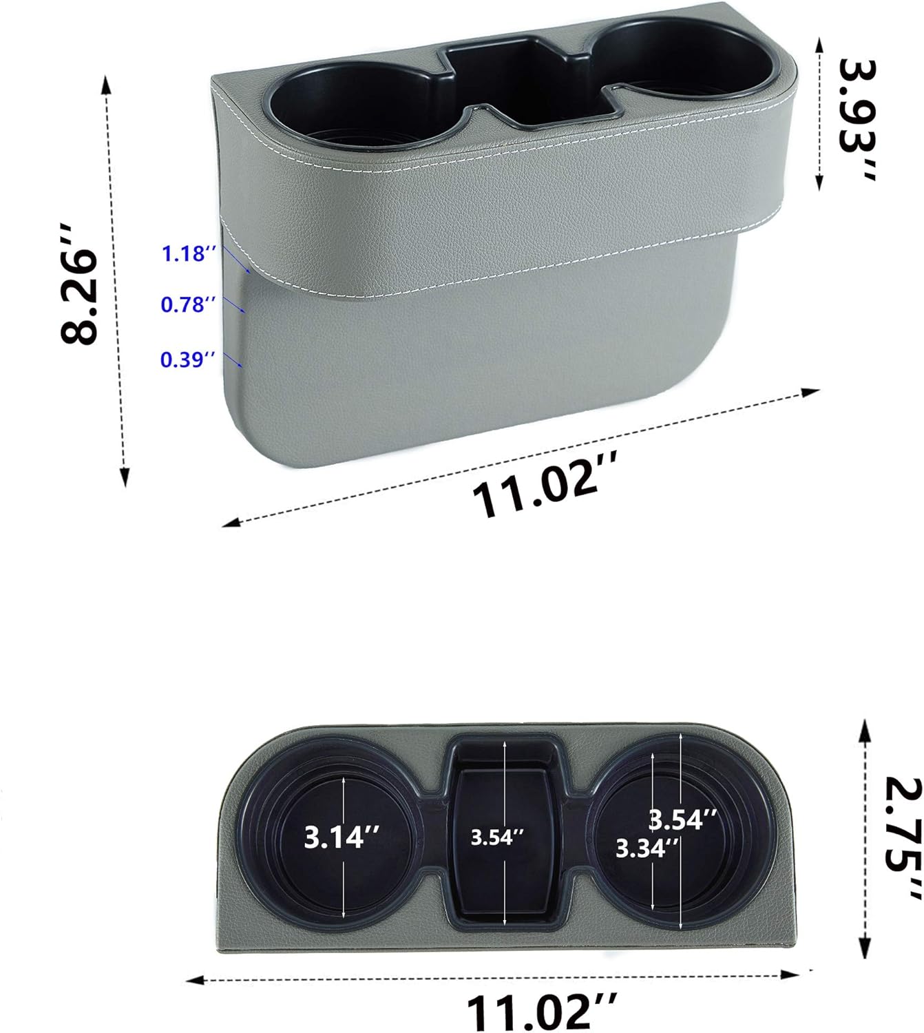IOKONE Car Cup Holder, Auto Cup Drink Holders，Multifunctional Auto Front Seat Organizer with PU Leather Cover, Gap Filler Storage Box Coin Bucket Console Side Pocket Cell Mobile Phone Holder (Black)