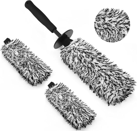 YeewayVeh 3PCS Quick Car Wheel Brush Kit, 2-Size 360° Bendale Rim Cleaner Brushes, Boars Hair Detailing Brush, Fast Scratch-Free Cleaning for Car Wheels, Motorcycle, Orange