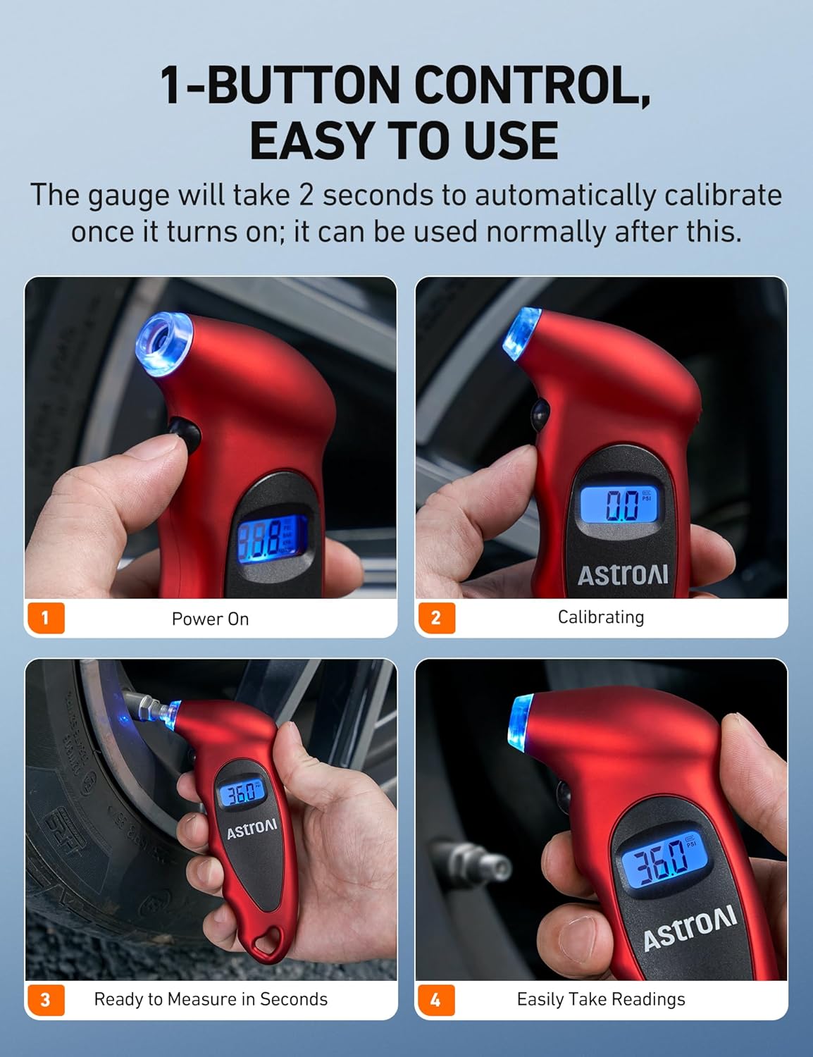 AstroAI Digital Tire Pressure Gauge 0-150PSI Calibrated to ANSI B40.7 +/-1PSI, Accurate in 0.1 Increments, Tire Repair Tools 4 Pressure Measurements for Car Truck with Backlight LCD, Silver