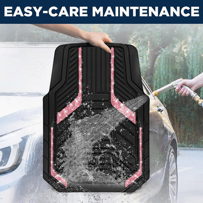 PIC AUTO Heavy Duty Rubber Floor Mats, Purple Aluminum Film Car Mats Set, Front and Rear Car Mats with Anti-Slip Backing, All Weather Protection, Trim-to-Fit for Automotive SUV, Sedan, Van
