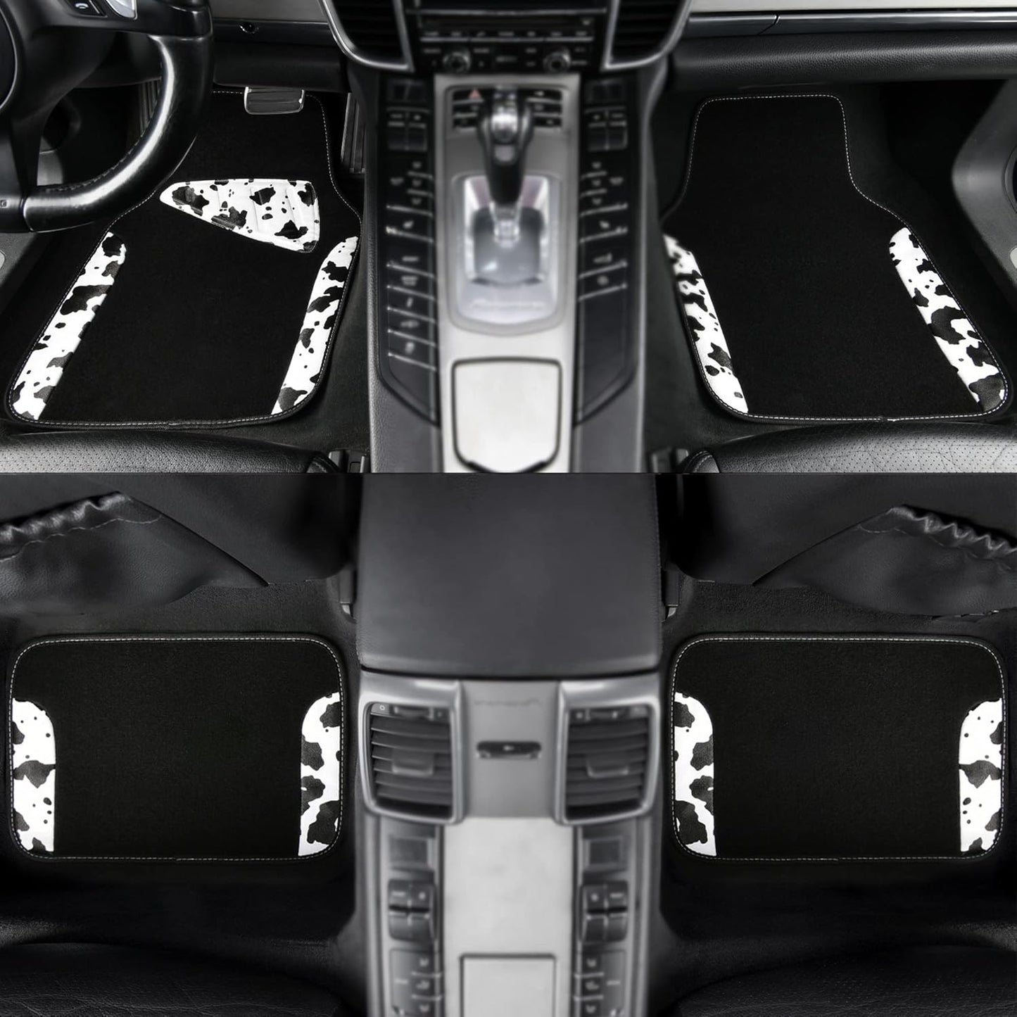 CAR PASS Waterproof Universal Car Floor Mats, Leopard Print Car Mats Fit for SUV,Vans,sedans, Trucks,Set of 4pcs Car Carpet with Driver Heel Pad and Nibs Backing, Leopard Car Accessories Gray Leopard