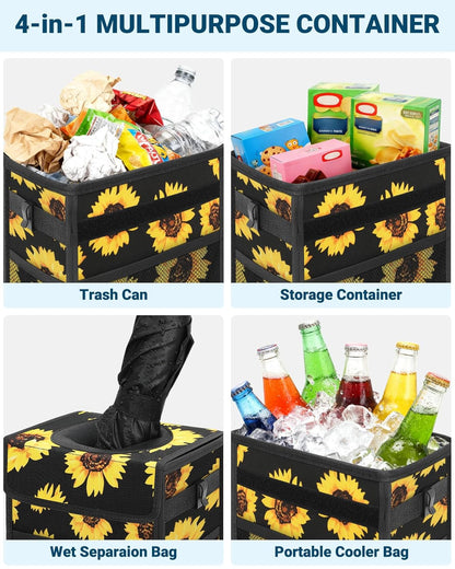 Capolo Car Trash Can with Lid, Leakproof Car Trash Bag Hanging Waterproof Automotive Garbage Can with Storage Pockets Mini Vehicle Trash Bin for Back/Front Seat(Black,2.5 Gallon)
