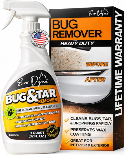 Evo Dyne Bug Remover for Car Detailing (32 fl oz Per Bottle), Made in the USA - Car Interior Cleaner Removes Tar, Droppings, Guts, Dirt, Grease | Ultimate Tree Sap Remover