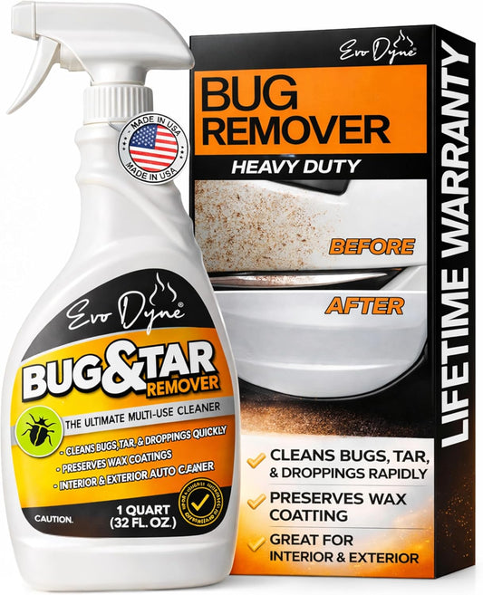 Evo Dyne Bug Remover for Car Detailing (32 fl oz Per Bottle), Made in the USA - Car Interior Cleaner Removes Tar, Droppings, Guts, Dirt, Grease | Ultimate Tree Sap Remover