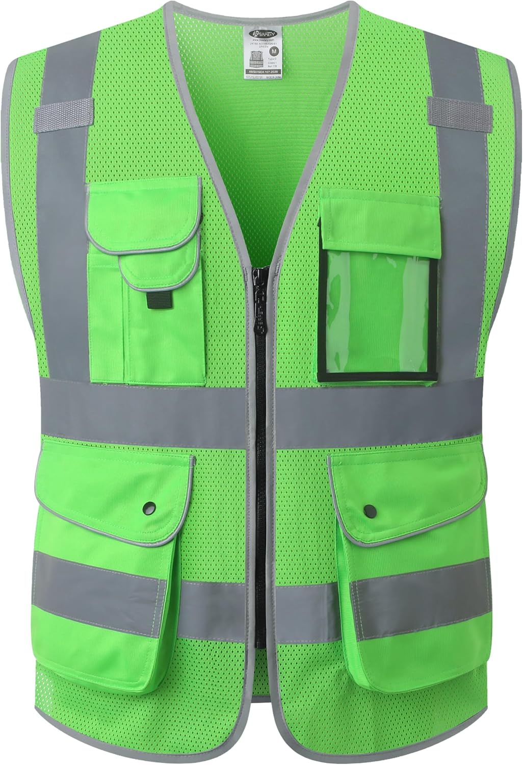 JKSafety 9 Pockets Class 2 High Visibility Zipper Front Safety Vest With Reflective Strips,Meets ANSI/ISEA Standard (Large, 150-Yellow) - Colors B