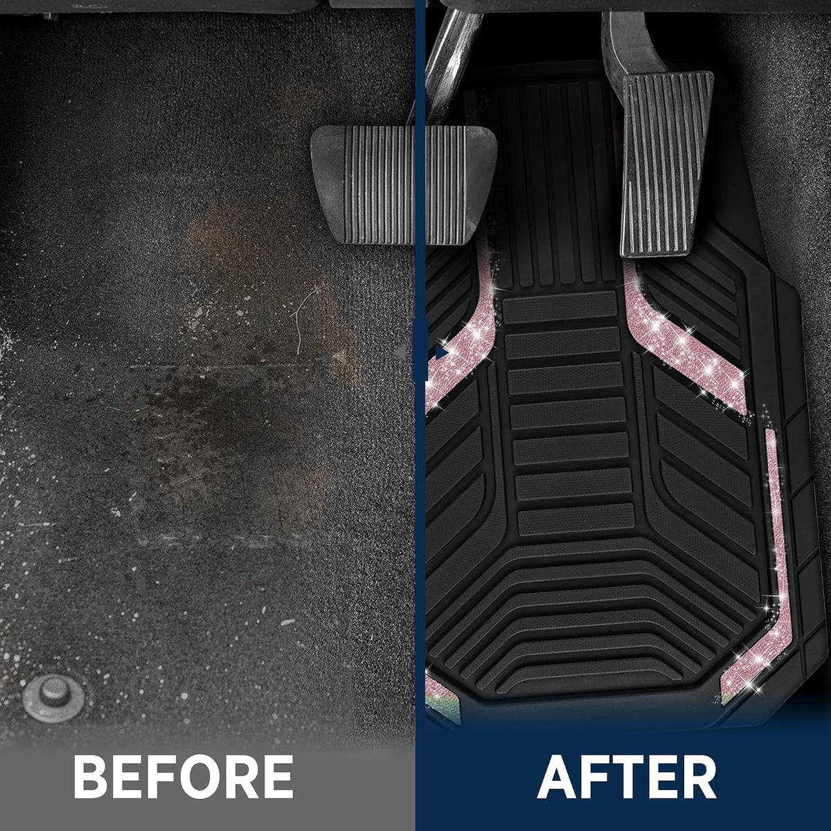 PIC AUTO Heavy Duty Rubber Floor Mats, Purple Aluminum Film Car Mats Set, Front and Rear Car Mats with Anti-Slip Backing, All Weather Protection, Trim-to-Fit for Automotive SUV, Sedan, Van