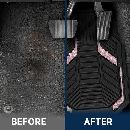PIC AUTO Heavy Duty Rubber Floor Mats, Purple Aluminum Film Car Mats Set, Front and Rear Car Mats with Anti-Slip Backing, All Weather Protection, Trim-to-Fit for Automotive SUV, Sedan, Van