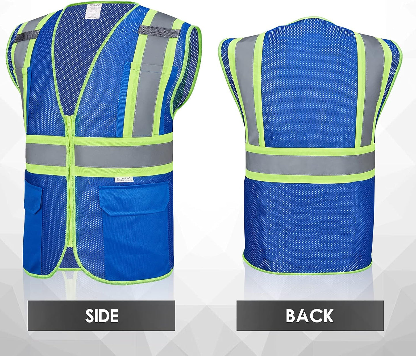 High Visibility Reflective Safety Vest with Zipper and Pockets Orange,M