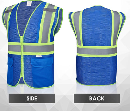High Visibility Reflective Safety Vest with Zipper and Pockets Orange,M