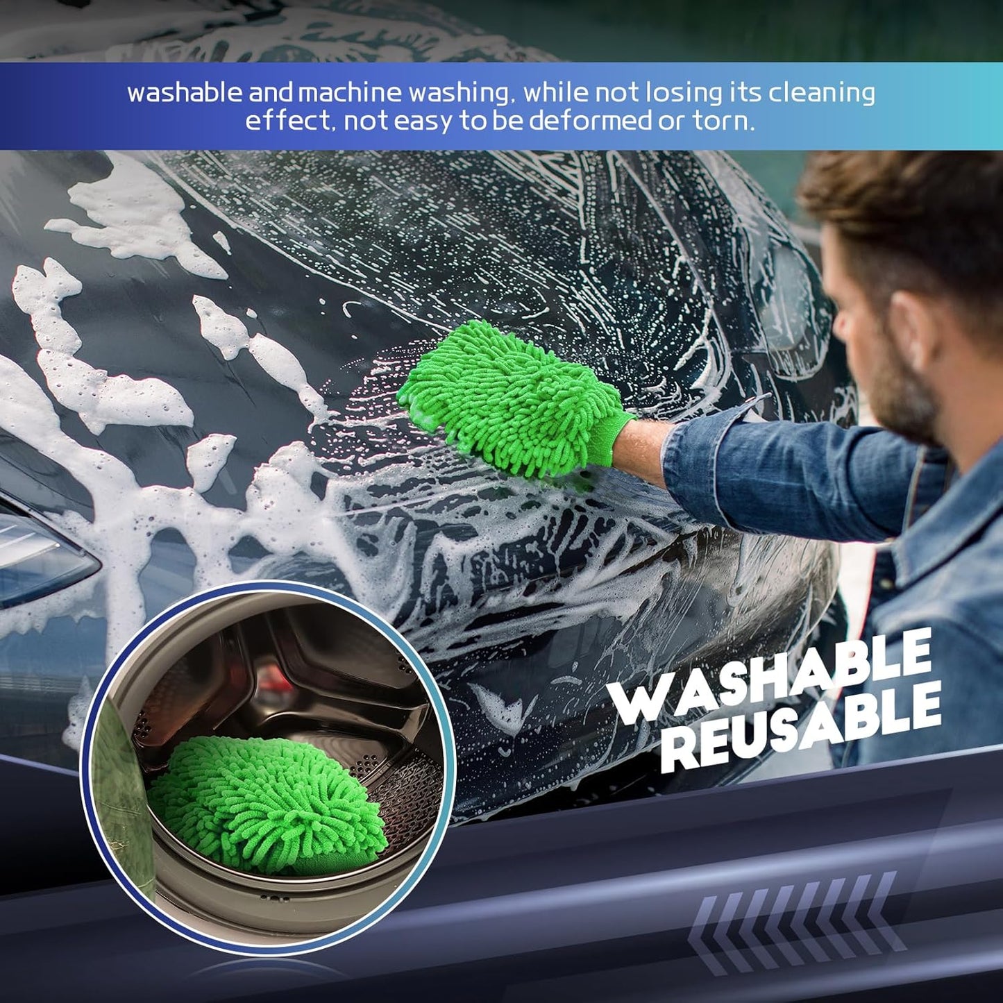 wuyaoyao 2PCS Car Wash Mitt, 10.14"×7.12" Chenille Microfiber Car Wash Mitts, Scratch-Free & Lint-Free, Absorbent Double Sided Clean Glove for Cars Cleaning, Auto Cleaning Supplies (Orange)