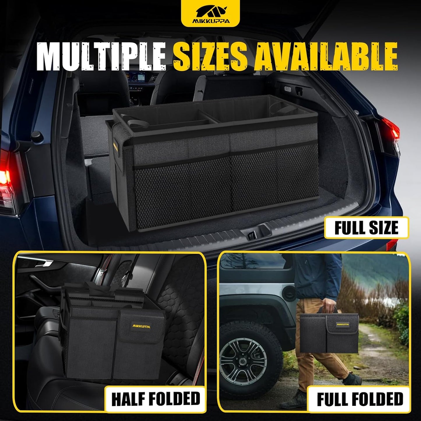MIKKUPPA Car Trunk Organizer - 65L Collapsible Trunk Organizer with Lid, Sturdy Car Storage for SUV Auto Truck Van with Adjustable Straps and Non Slip Bottom (Black)