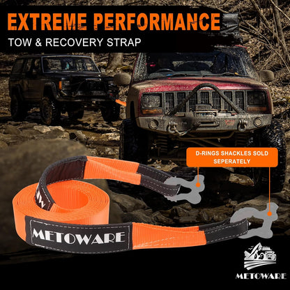 METOWARE Recovery Tow Strap Kit 3" x 20ft, Heavy Duty Recovery Strap 35,000lbs Break Strength with 3/4" D Ring Shackles(2pcs) & Storage Bag, Emergency Off Road Towing Rope for SUV, UTV, ATV, Truck