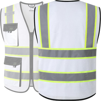 JKSafety Hi Vis Reflective Safety Vests for Men Women High Visibility Vest with Pockets Mesh Fabric Construction Safety Apparel Neon Vest for Work (220-Black L)
